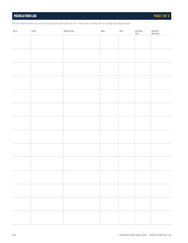 Home daycare medication administration log