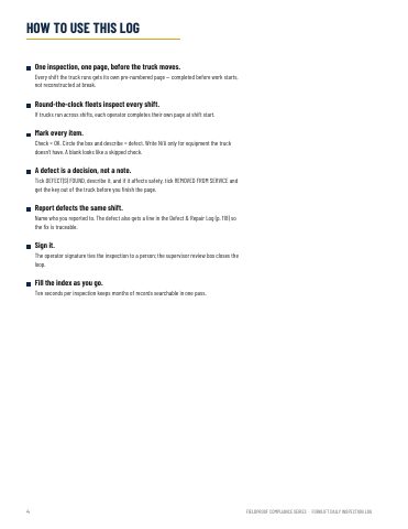 How to use the Forklift Operator Daily Inspection Log Book page