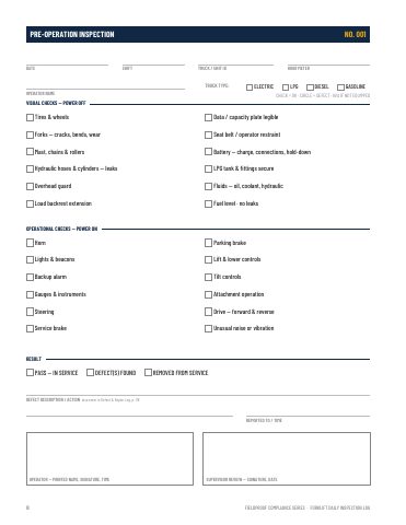 Forklift pre-operation inspection page