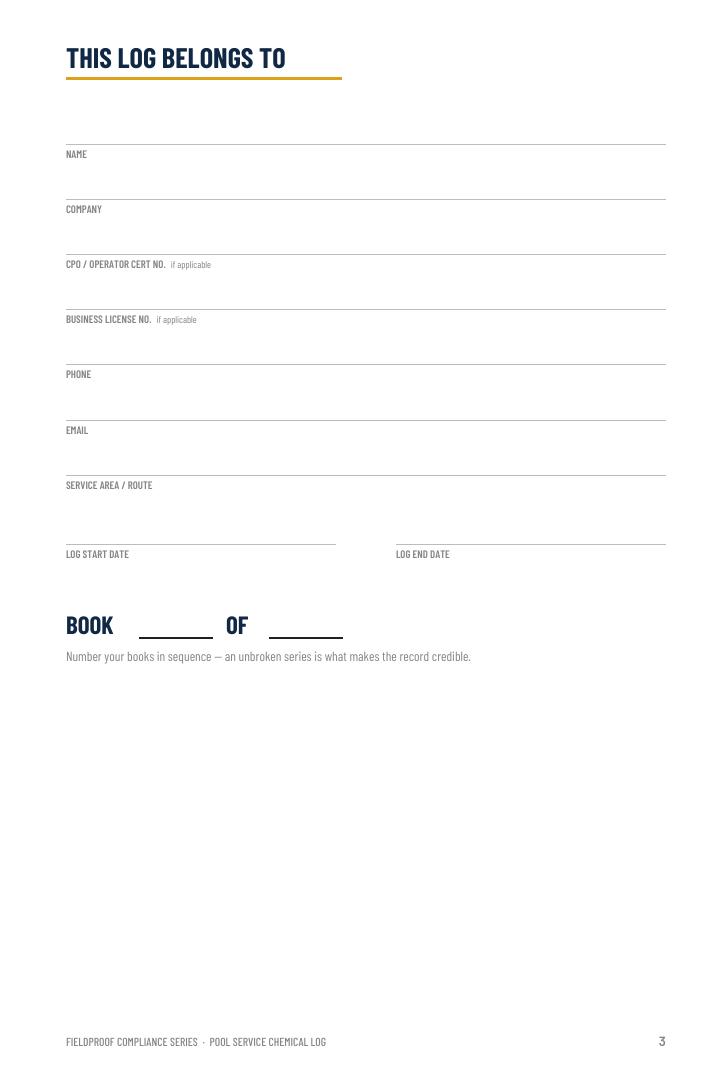 Pool service log ownership and operator details page