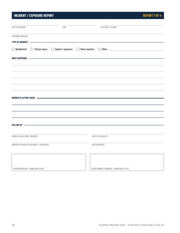 Incident and exposure report with action and follow-up fields